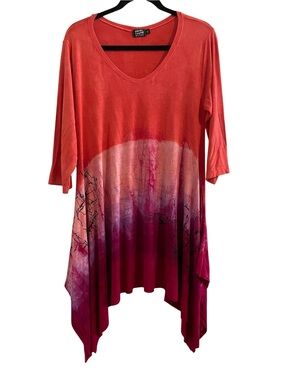 ART OF CLOTH Coral Magenta Ombre Tunic Asymmetrical Hem Size Medium